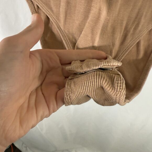Zara Bodysuit Women's Large Tan Brown Turtleneck Sleeveless Ribbed Button Snap - Picture 5 of 11
